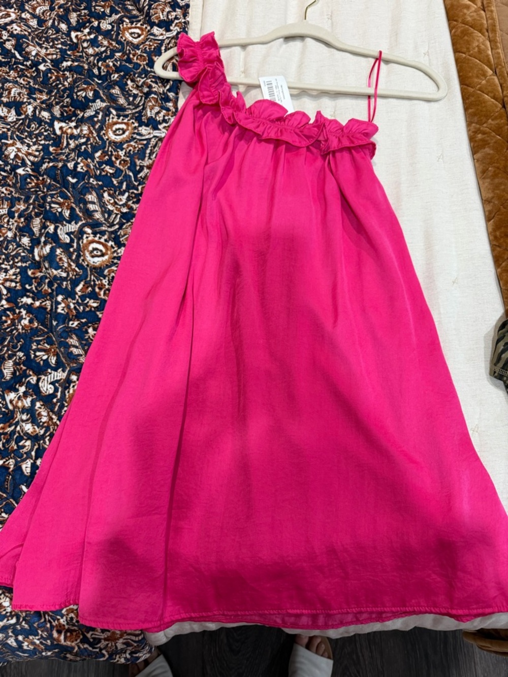 Bright Pink Ruffle One Shoulder Dress
